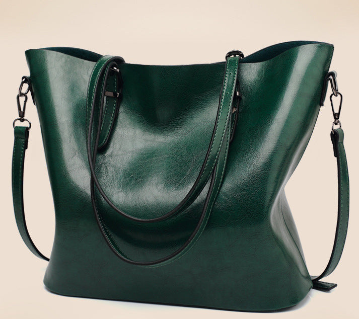 Women's Oil Wax Leather Big Large Capacity Shoulder Bags