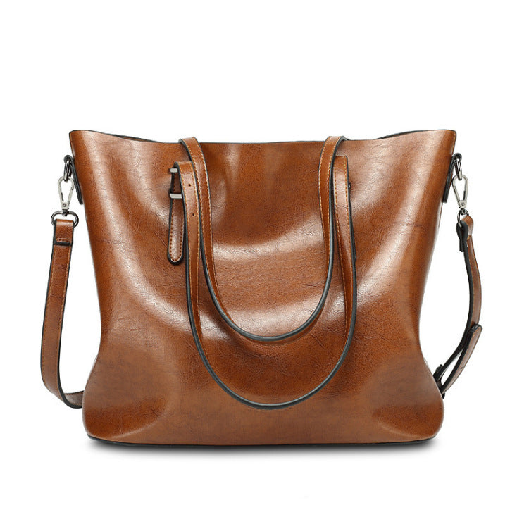 Women's Oil Wax Leather Big Large Capacity Shoulder Bags
