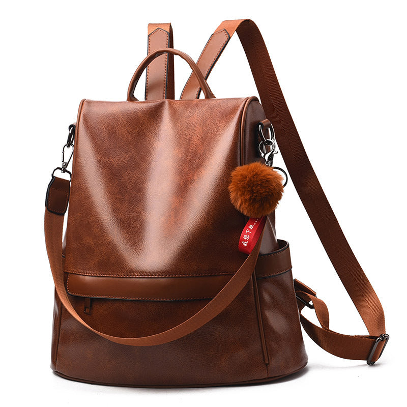 Women's Korean Fashion Soft Leather Street Backpacks