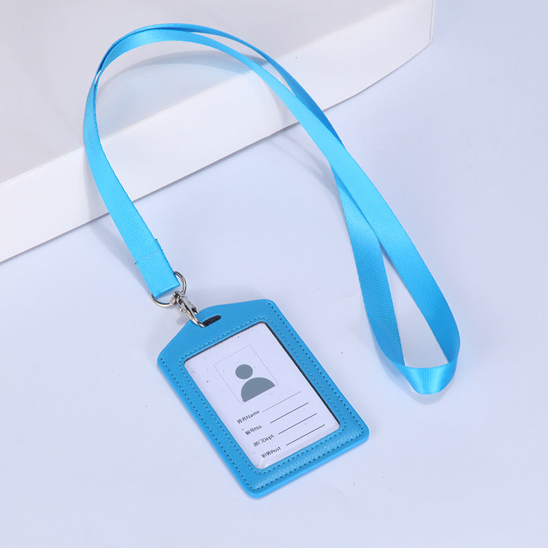 Leather Badge Cover Lanyard Work Permit Card Holder