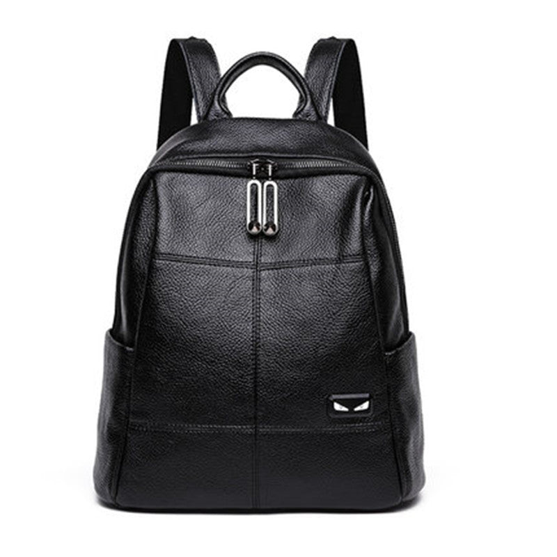 Women's Korean Style Preppy Large Capacity Cowhide Backpacks