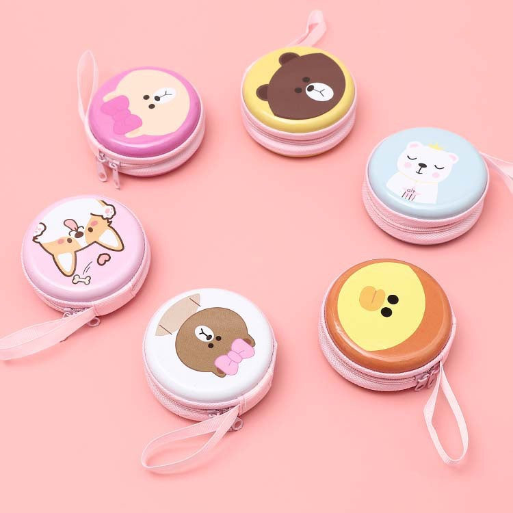 Smiley Face Tinplate Headset Cable Storage Coin Purses