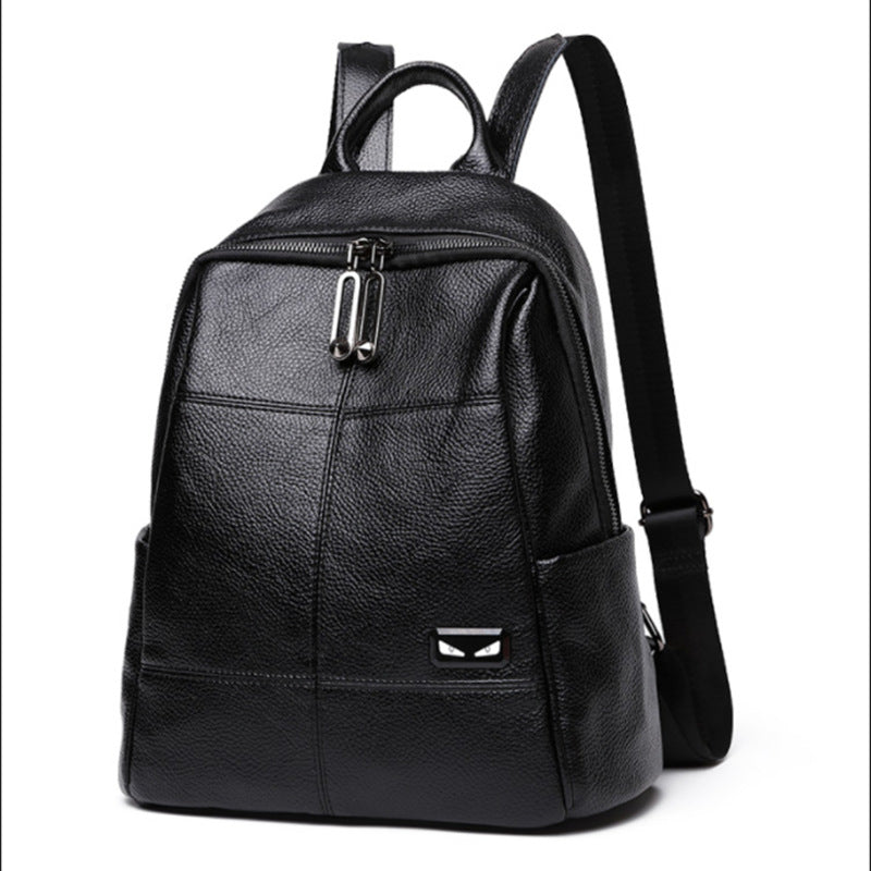 Women's Korean Style Preppy Large Capacity Cowhide Backpacks