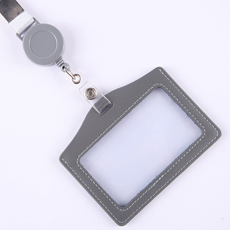 Leather Sleeve Double-sided Transparent Work Telescopic Card Holder