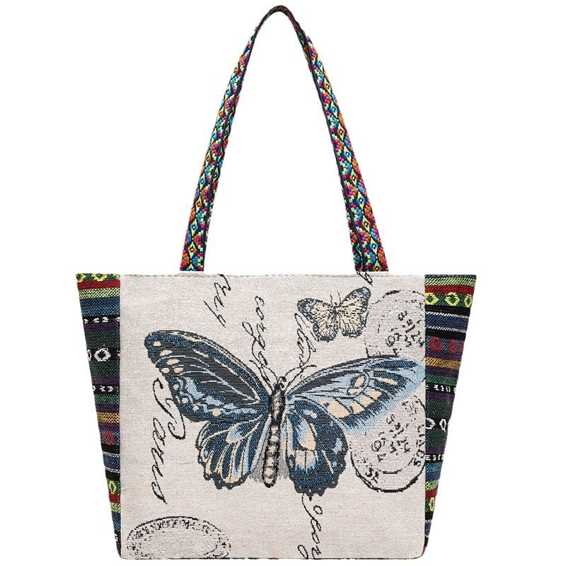 Women's Style Canvas Outing Double-sided Woven Durable Handbags