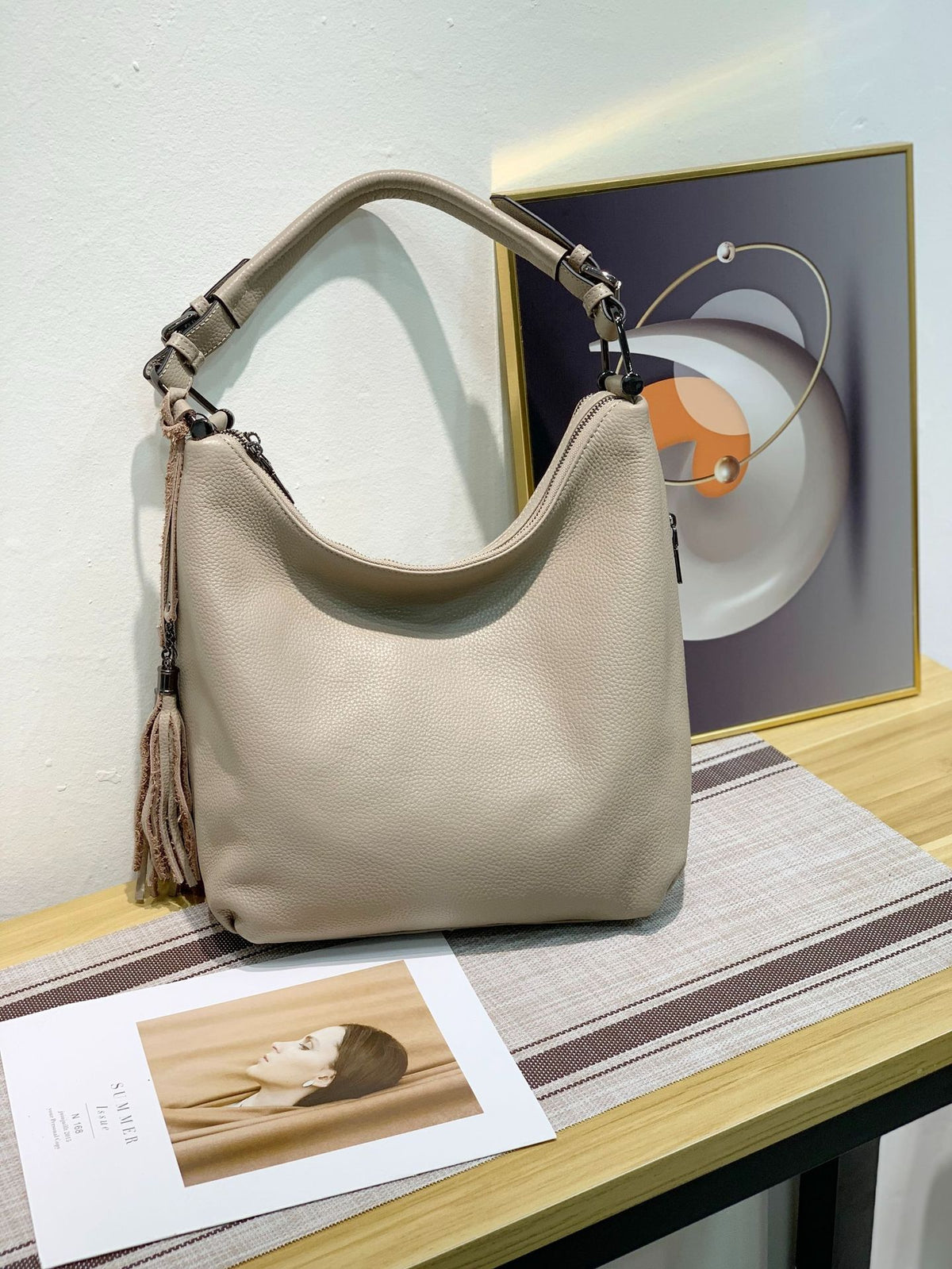 Women's Fashion Genuine Leather Underarm Layer Cowhide Tassel Large Women's Shoulder Bag