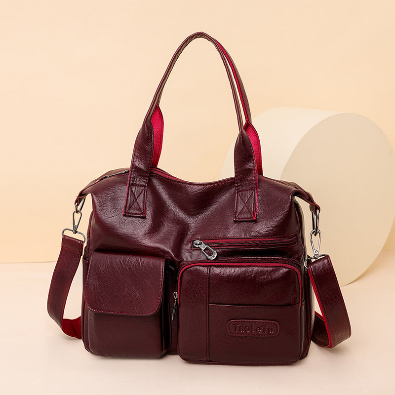 Portable Business Lychee Pattern Retro Large Women's Messenger Bag
