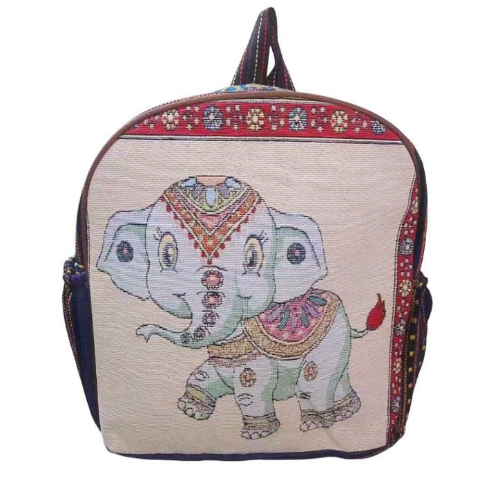 Style Gold Silk Embroidered Elephant National Backpacks