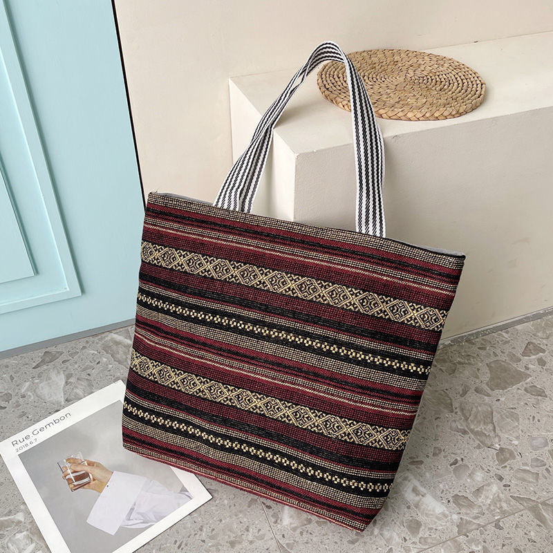 Women's Large Cartoon Woven Rust Simple Capacity Shoulder Bags