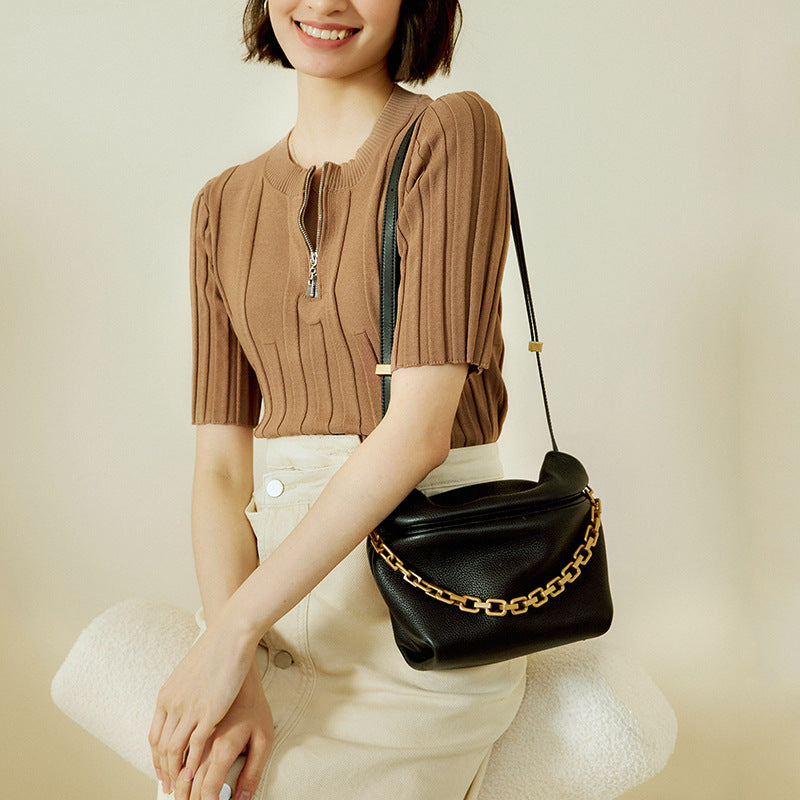Women's Leather Folds Cloud Fashion Chain Dumpling Women's Shoulder Bag