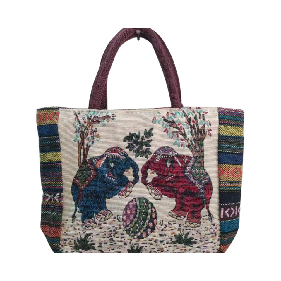 Large Capacity Double Sided Embroidery Elephant Shoulder Bags