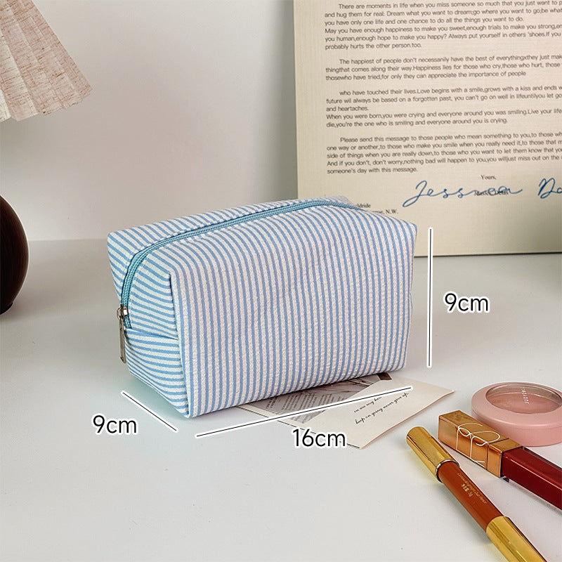 Striped Make-up Large Capacity Seersucker Embroidered Portable Out Makeup Bag