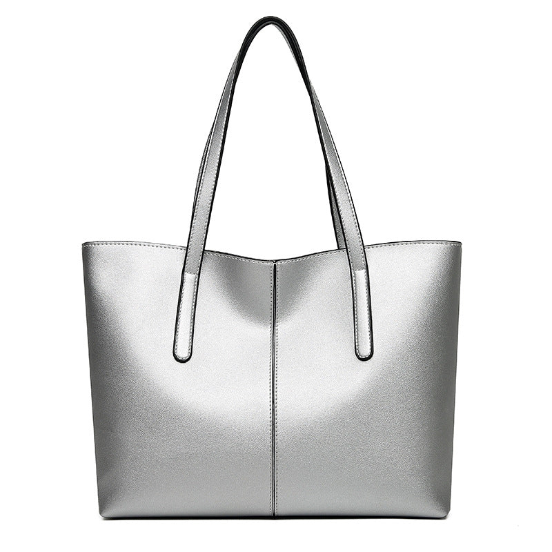 Women's Capacity Soft Leather Textured Simple Shoulder Bags