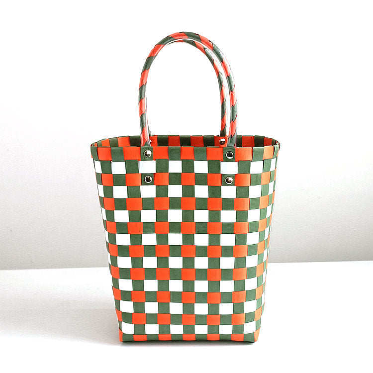 Women's Plastic Woven Knitted Basket Handmade Decorative Creative Handbags
