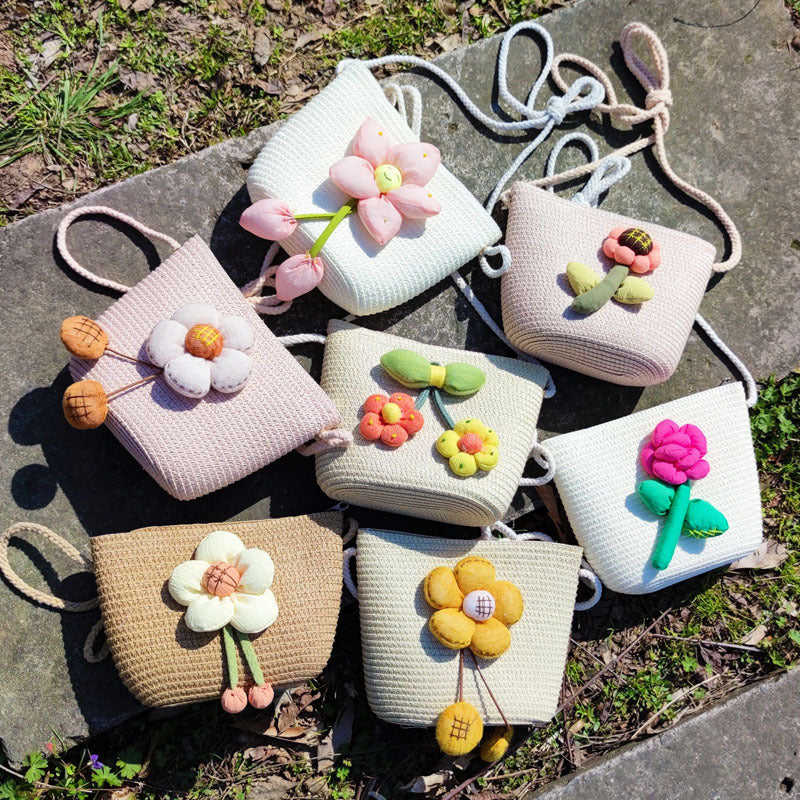 Children's Summer Weaving Straw Cute Mobile Western Phone Bags