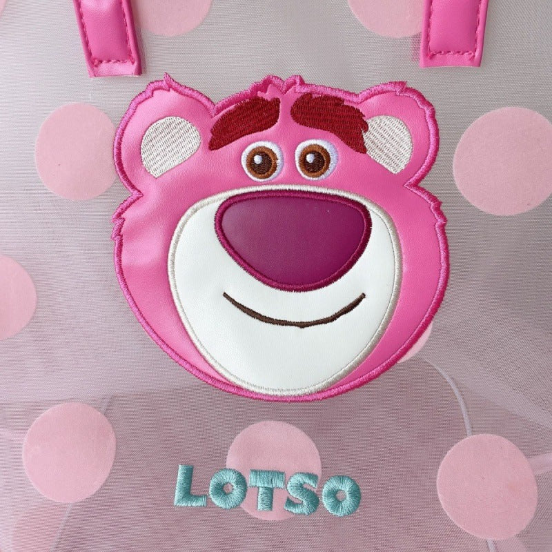 Women's Cartoon Strawberry Bear Mesh Embroidery One Handbags
