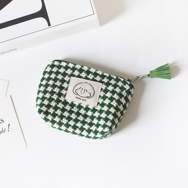 Women's Winter Plaid Portable Korean Cute Storage Coin Purses