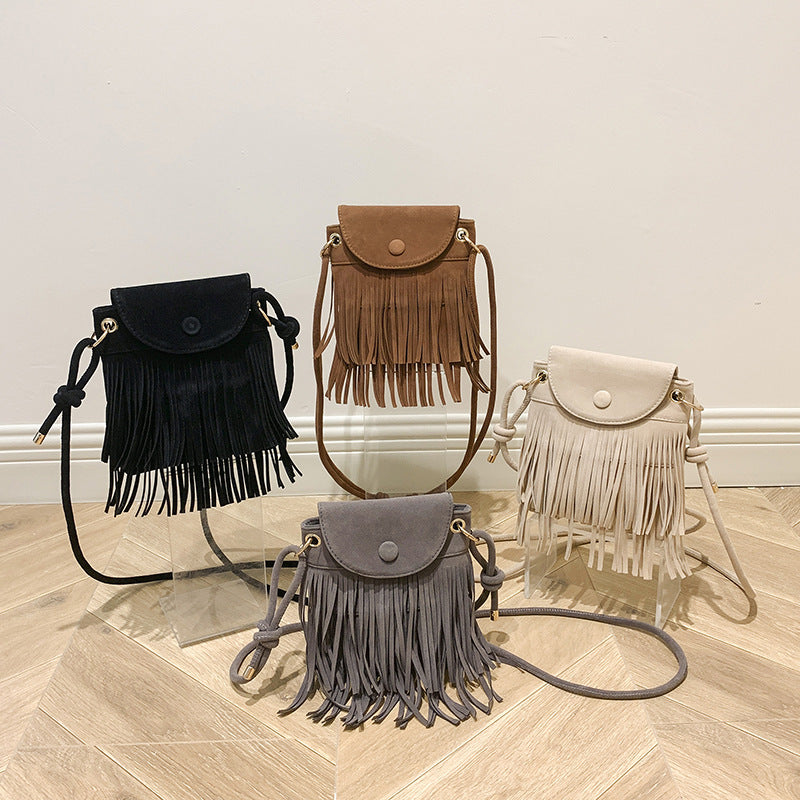 Women's Suede Trendy Tassel Retro Style Large Shoulder Bags
