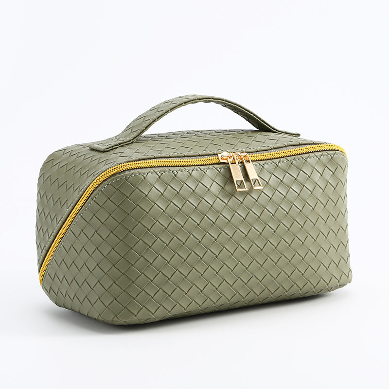 Woven Pattern Large Capacity Good-looking Portable Leather Storage Cosmetic Bags