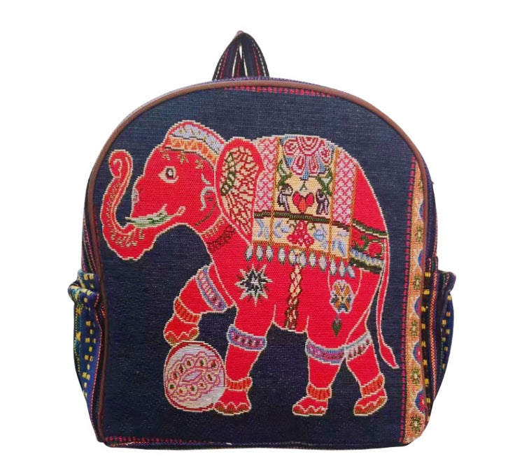 Style Gold Silk Embroidered Elephant National Backpacks