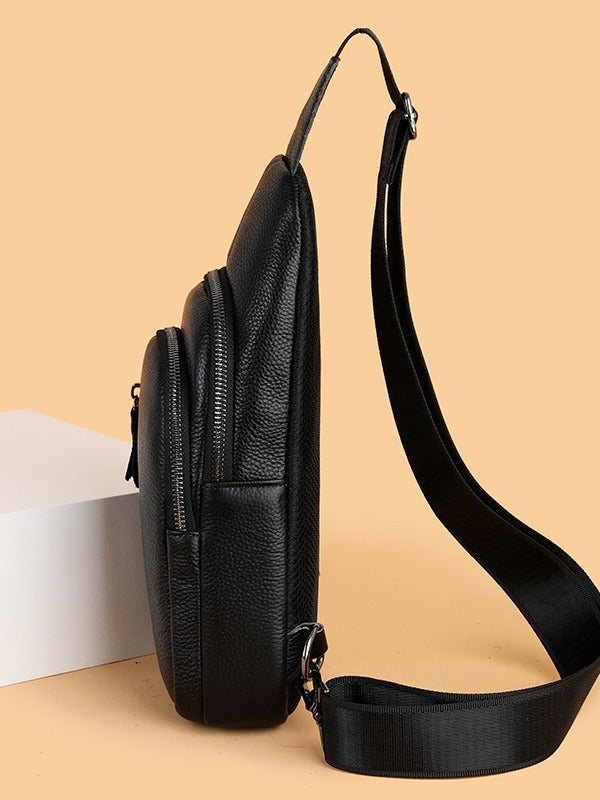 Men's Leather First Layer Cowhide Texture Men's Chest Bags