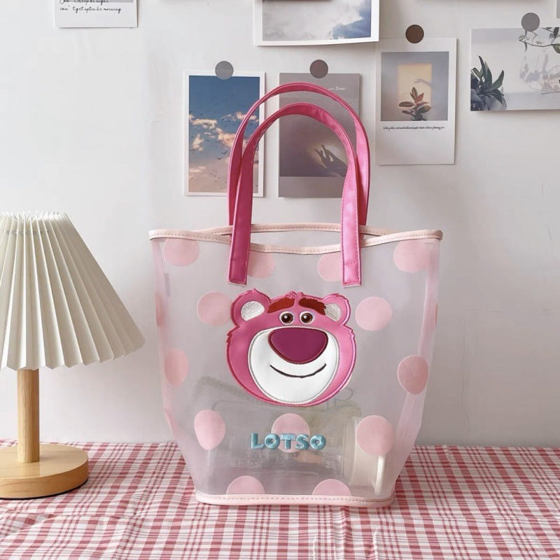 Women's Cartoon Strawberry Bear Mesh Embroidery One Handbags