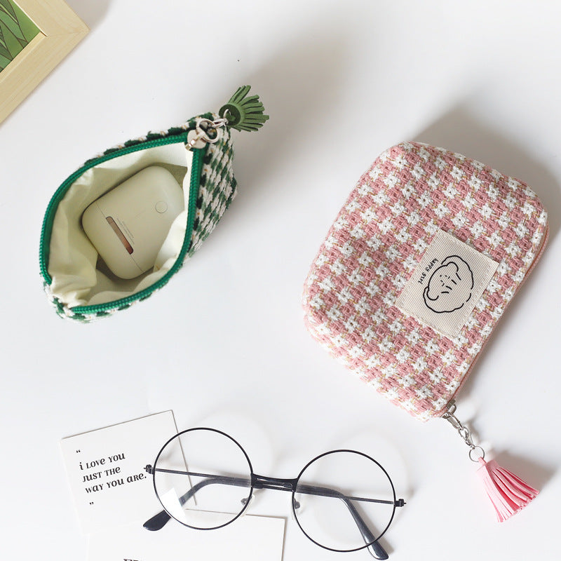 Women's Winter Plaid Portable Korean Cute Storage Coin Purses