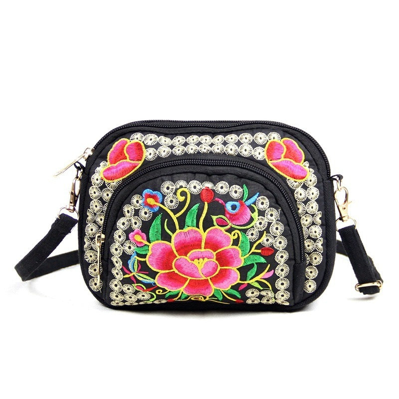 Embroidered Double Sided Embroidery Canvas Mobile Crossbody Bags