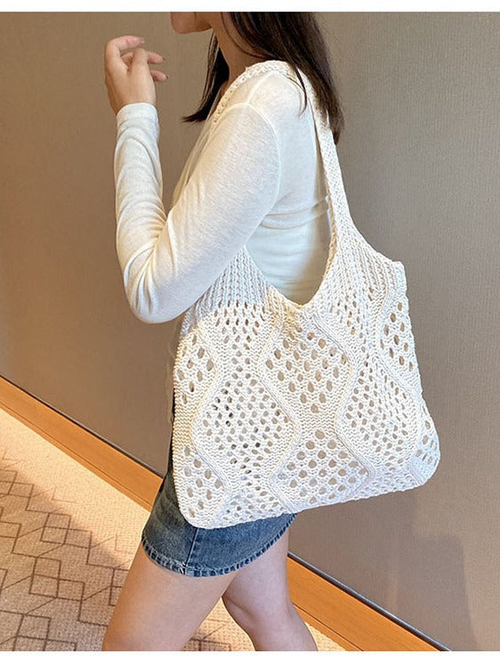 Knitted Hollow Beach Woven Goddess Festival Shoulder Bags