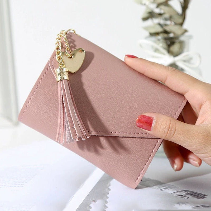 Korean Style Simple Three-fold Short Mini Folding Tassel Ladies Wallet