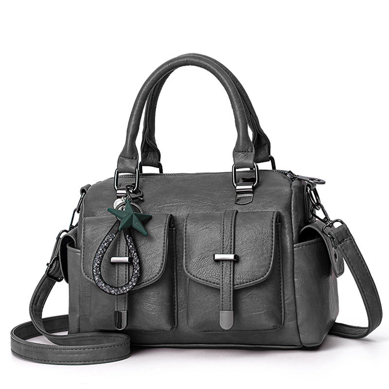 Solid Color Simple Authentic Leather Tactile Feel Tassel Shoulder Bags