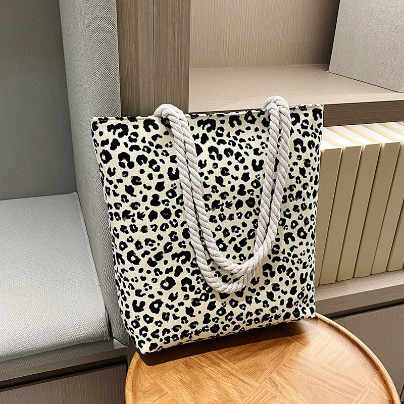 Women's Portable Canvas Fashion Leopard Print Artistic Unique Bucket Bags