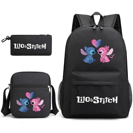 Star Stitch Pencil Black Three-piece Set Backpacks