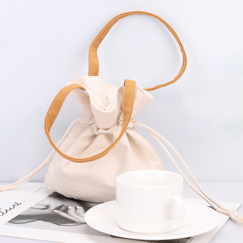 Pure Color Fresh Literary Canvas Simple Drawstring Hand Handbags