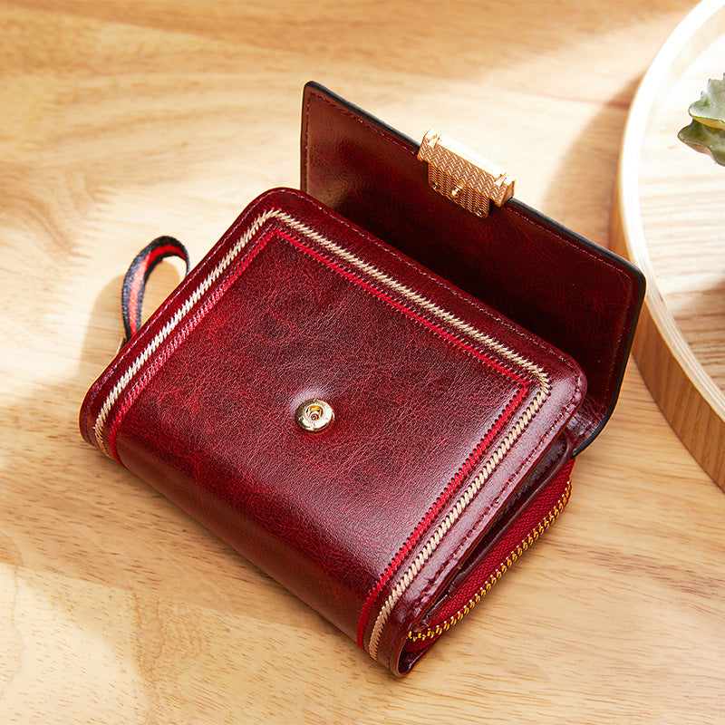 Women's Retro Oil Wax Skin Multiple Slots Expanding Card Holder