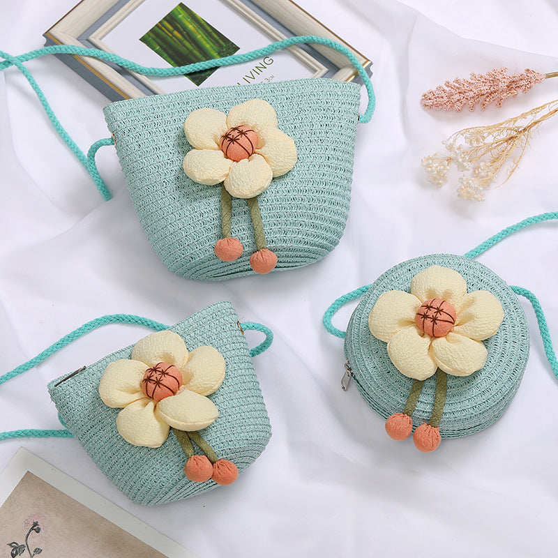Flowers Straw Woven Cute Mini Seaside Crossbody Bags