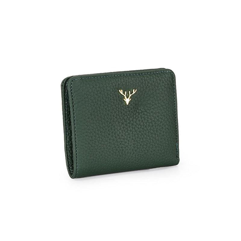 Women's Leather Short Fashion Full Cowhide Fold Purses
