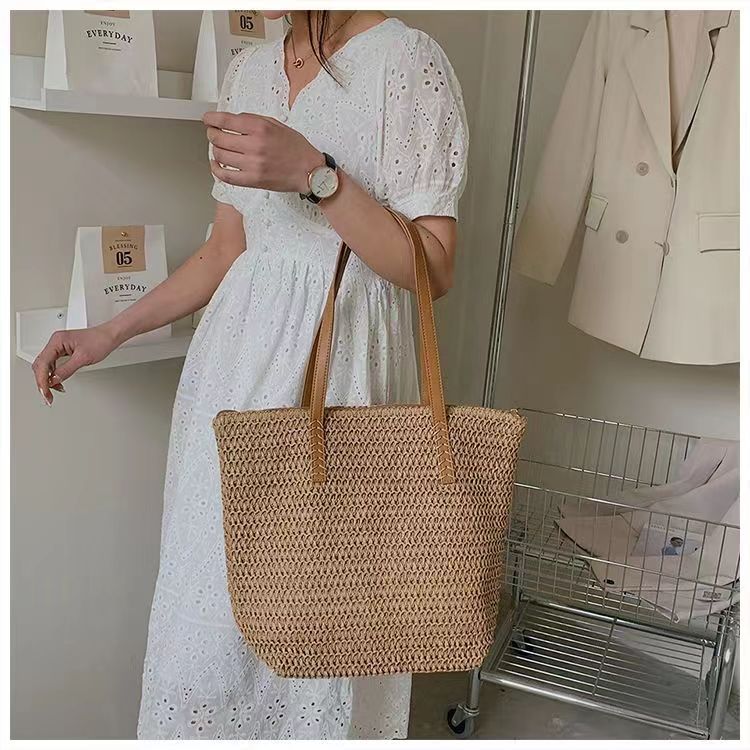 Women's Straw Vacation Style Summer Weaving Large Capacity Female Shoulder Bags