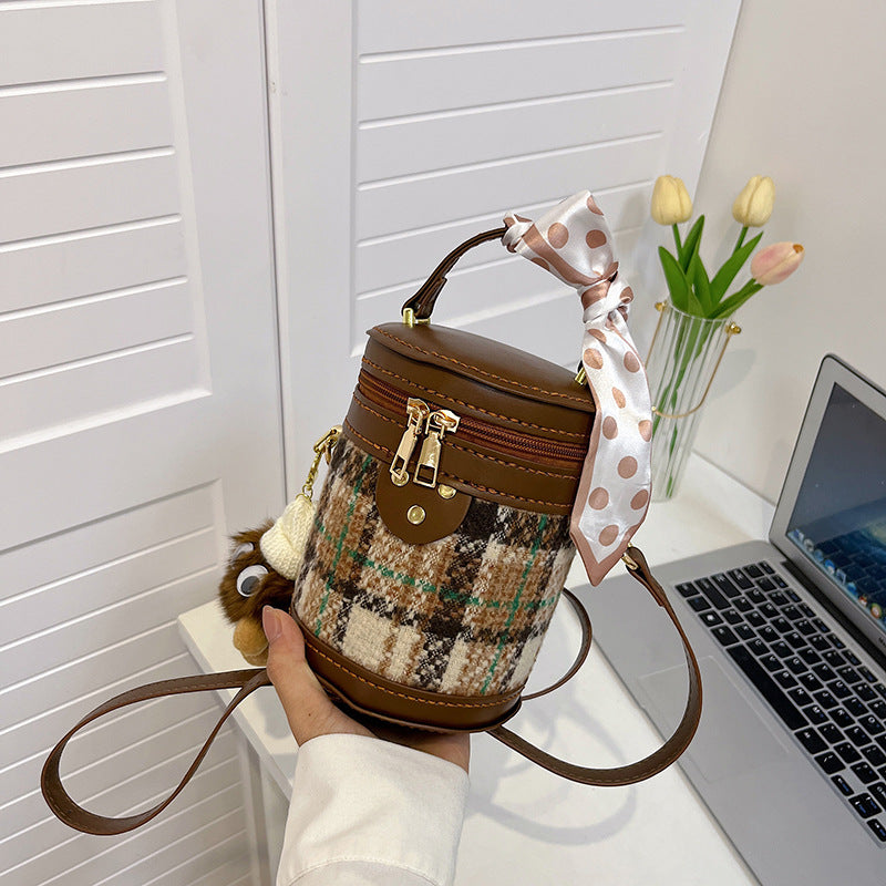 Women's Autumn Textured Cylinder Western Style Portable Crossbody Bags