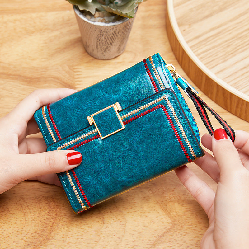 Women's Retro Oil Wax Skin Multiple Slots Expanding Card Holder