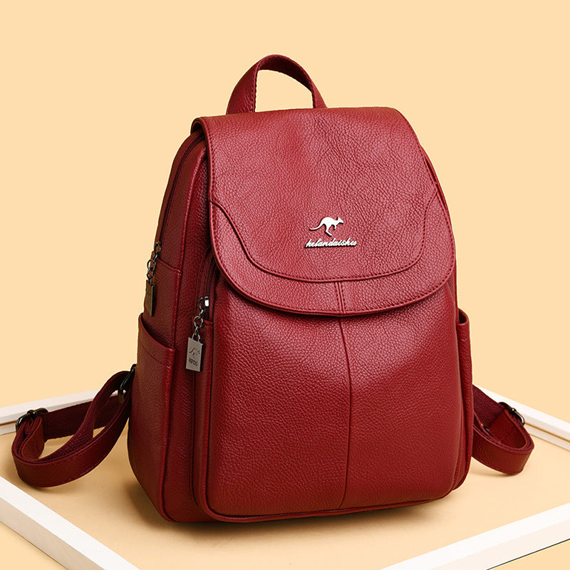 Women's Leather Tactile Feel Fashion Korean Large Backpacks