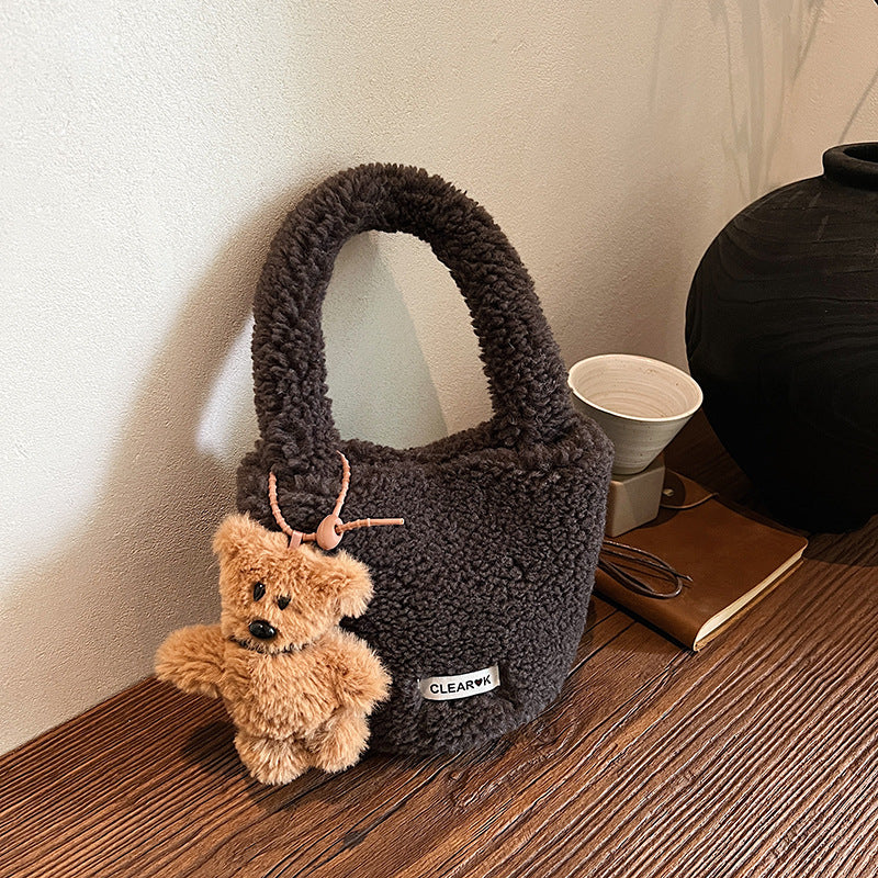 Classic Plush Corner Design Large Capacity Shoulder Bags