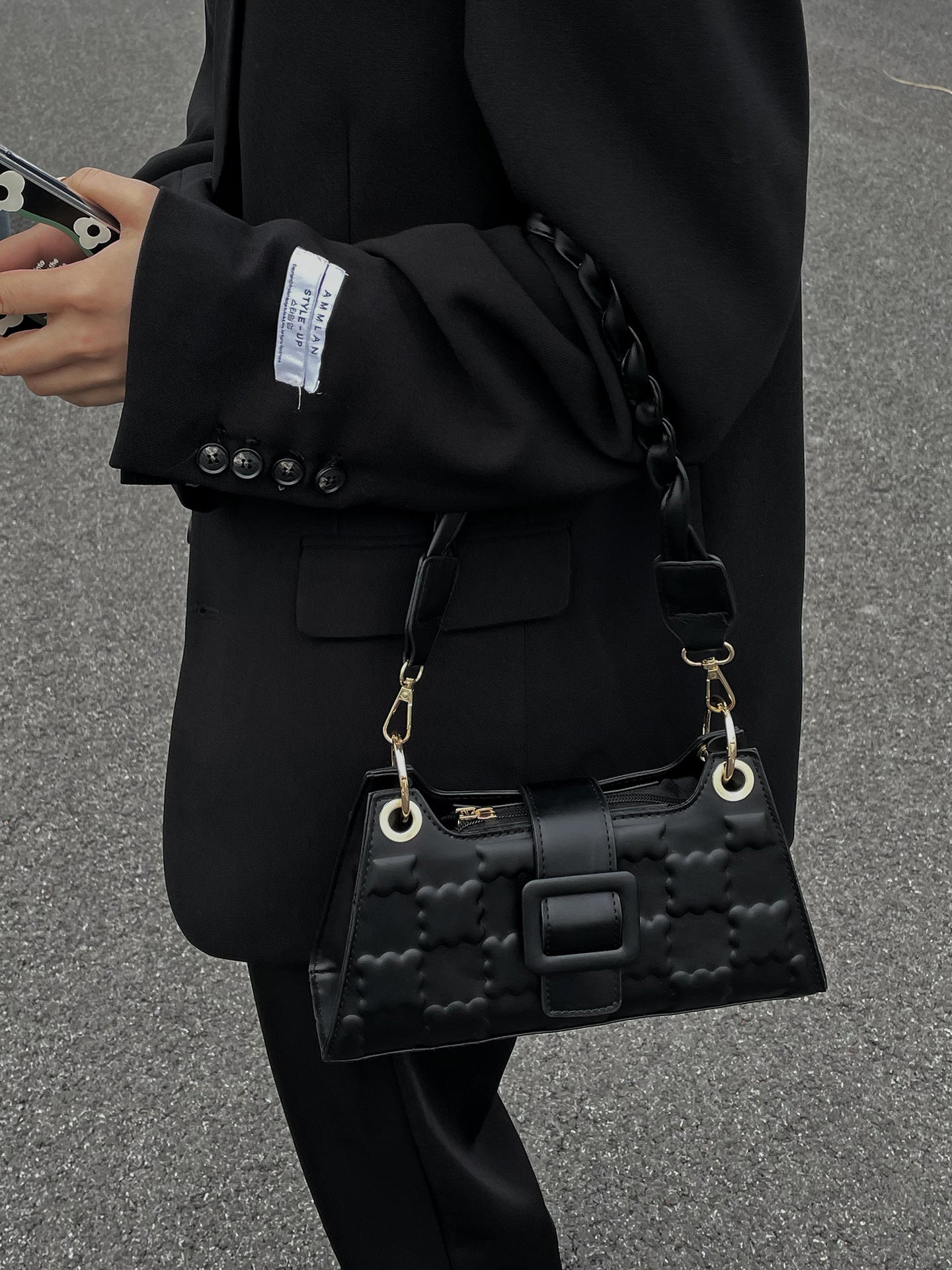 Pretty Simple Embossed Design Black Underarm Handbags