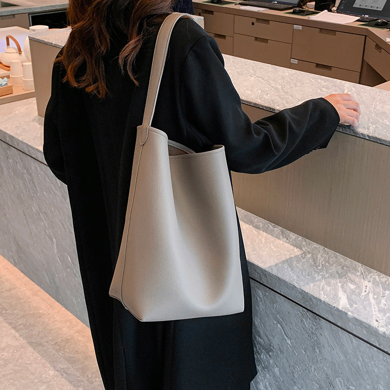 Women's Litchi Pattern Texture Soft Leather Commuter Shoulder Bags