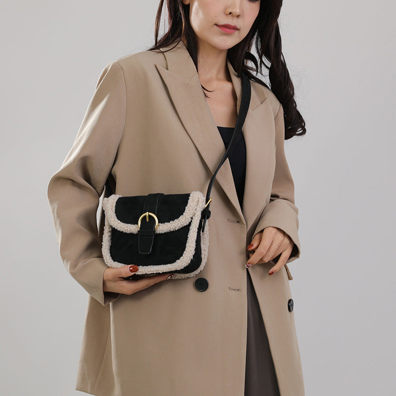 Women's Contrast Color Design One Fashion Lamb Shoulder Bags