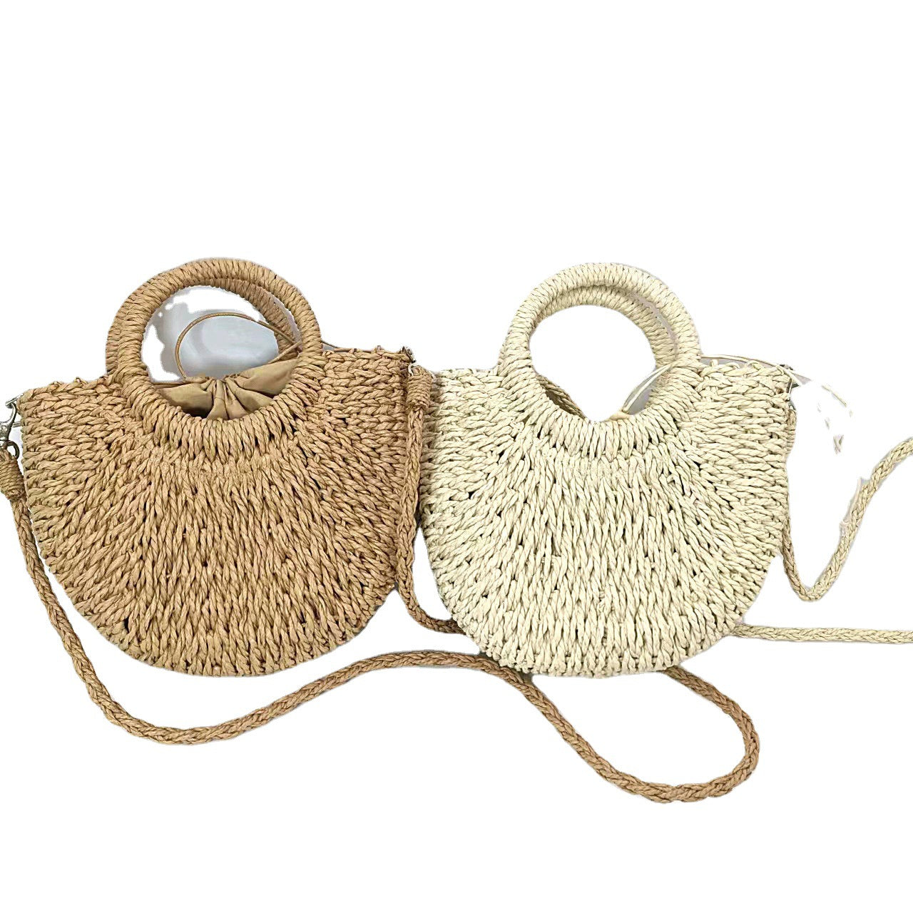 Women's Spring Fresh Sweet Leather Straw Woven Handbags