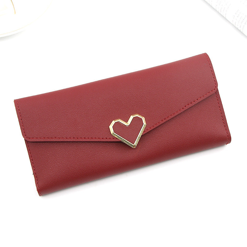 Women's Long Heart-shaped Three-fold Leather Fresh Ladies Wallets