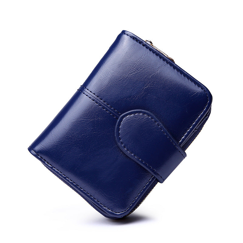 Women's Short Korean Style Oil Wax Leather Coin Purses