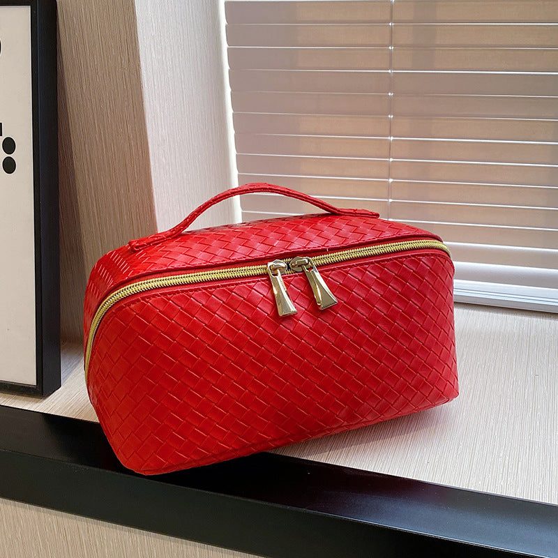 Woven Pattern High-grade Simple Large Capacity Storage Portable Tile Makeup Bag