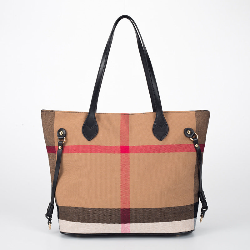 Women's Simple Canvas Check Pattern Shopping Shoulder Bags